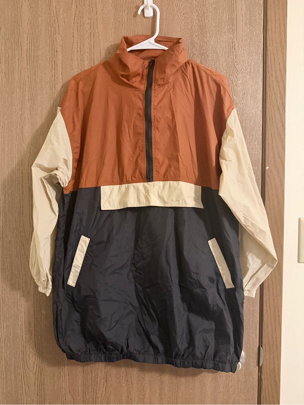 Fashion Nova Men's Colorblock Half-Zip Windbreaker - Rust, Navy & Cream